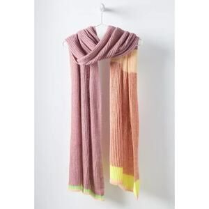 NWT By Anthropologie Colorblock Stripe Wool Blend Scarf Pink Winter Wrap